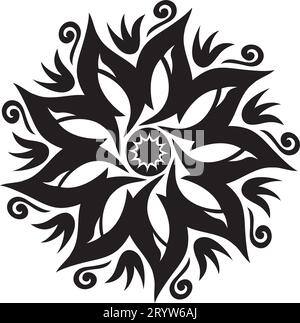 Mandala - Blume Stern Sonne Illustration, Natur, Energie Kreis Runde schöne Symmetrie Harmonie Symbol in Schwarz und weiß Stock Vektor
