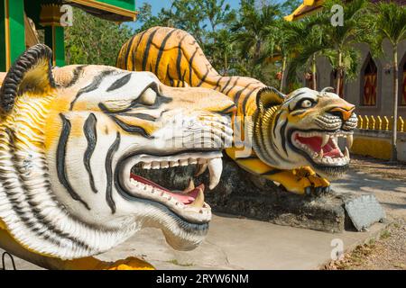 Statuen von Tigern im buddhistischen Tempel in Thailand Stockfoto