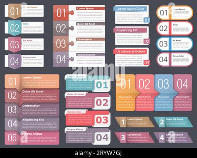 Infografik Vorlagen mit Zahlen und Text, business Infografiken Elemente einstellen, Workflow, Prozess, Schritte und Optionen, Vector EPS 10 Abbildung Stock Vektor