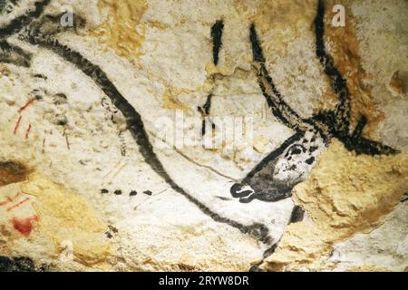 Prähistorischer Stier, dargestellt in Lascaux-Höhlen Stockfoto