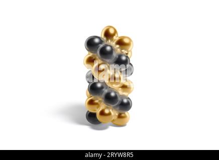 Rundes Modell mit rotem Gold und schwarzem Ballon, isoliert, 3D-Rendering. Leere Ballons, spiralförmiger Bogen oder Turm für Geschenkmodelle, Vorderansicht. Löschen Sie die Anzahl Stockfoto