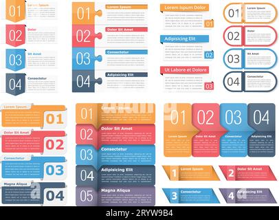 Satz von Infografikvorlagen mit Zahlen und Text, Satz von Business-Infografikelementen, Workflow, Prozess, Schritten oder Optionen, Vektoreps10-Illustration Stock Vektor
