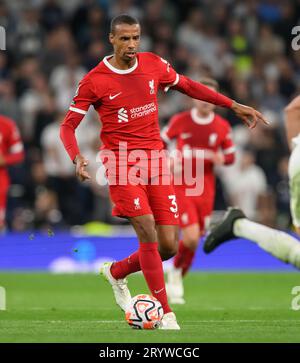 London, Großbritannien. September 2023 30. 30. September 2023 - Tottenham Hotspur / Liverpool - Premier League - Tottenham Hotspur Stadium. Liverpool's Joel Matip während des Spiels gegen Tottenham. Bildnachweis: Mark Pain / Alamy Live News Stockfoto