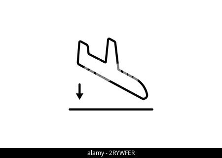Landing-Symbol. Flugzeug. Symbol für Flughafen. Geeignet für Website-Design, App, Benutzeroberflächen, druckbar usw. Liniensymbolstil. Einfacher Vektor des Stock Vektor
