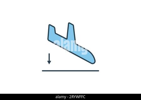 Landing-Symbol. Flugzeug. Symbol für Flughafen. Geeignet für Website-Design, App, Benutzeroberflächen, druckbar usw. Symbolstil mit flacher Linie. Einfache vecto Stock Vektor