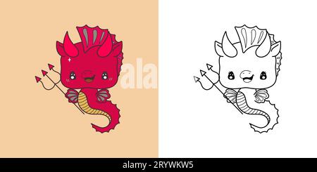 Clipart Halloween Sea Horse mehrfarbig und schwarz-weiß. Stock Vektor