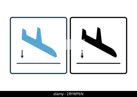 Landing-Symbol. Flugzeug. Symbol für Flughafen. Geeignet für Website-Design, App, Benutzeroberflächen, druckbar usw. Durchgehender Symbolstil. Einfacher Vektor DE Stock Vektor