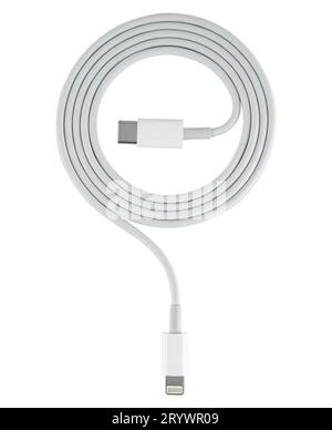 Kabel mit Typ-C-Steckverbinder auf weißem Hintergrund isoliert Stockfoto