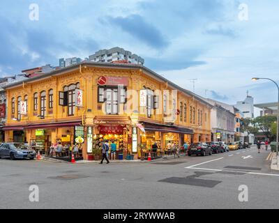 Singapur, Singapur - 10. August 2015: Blick auf farbenprächtige Einkaufszentren entlang der Syed Alwi Road in der Enklave Jalan Besar, Singapur. Stockfoto