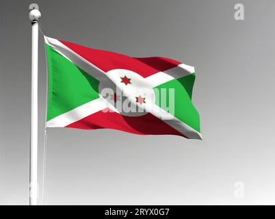 Burundi Nationalflagge isoliert winkt auf grauem Hintergrund Stockfoto