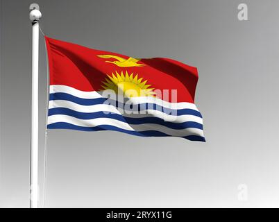 Kiribati Nationalflagge isoliert winkend auf grauem Hintergrund Stockfoto