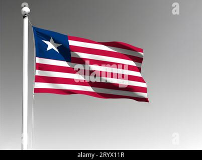 Die Nationalflagge Liberias winkt isoliert auf grauem Hintergrund Stockfoto