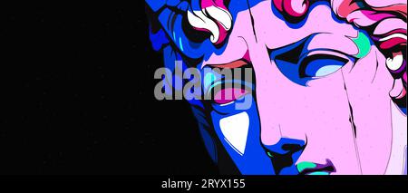 Michelangelo David Statue Gesicht Farbe kreative Illustration. Hintergrunddesign. Stock Vektor