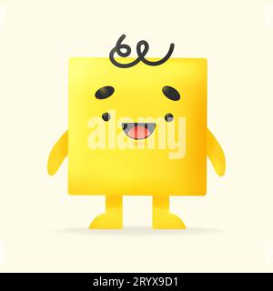 Lustige 3D-geometrische quadratische Form mit fröhlichen Emotionen Stock Vektor