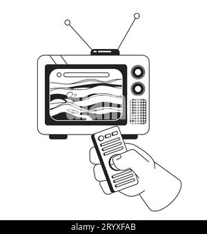 Ozeanwellen auf Retro-tv-Bildschirm Schwarz-weiß 2D-Illustrationskonzept Stock Vektor