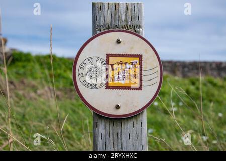 Willkommen im Ile-aux-Marins-Schild in St. Pierre, Frankreich Stockfoto