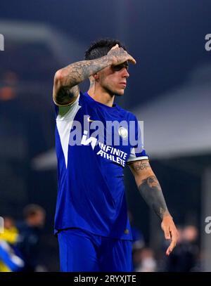 Chelsea Enzo Fernandez am Ende des Spiels in der Premier League in Craven Cottage, London. Bilddatum: Montag, 2. Oktober 2023. Stockfoto