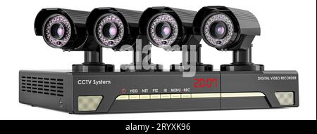 System digitaler Videorecorder, cctv-System. 3D-Rendering isoliert auf weißem Hintergrund Stockfoto