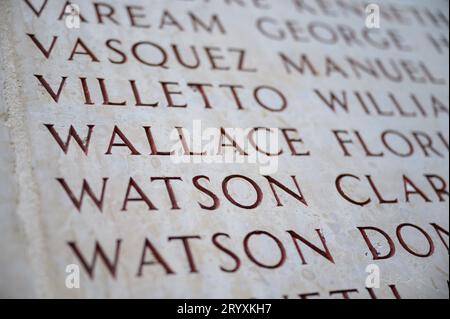 Namen der fehlenden in Aktion. Luxembourg American Cemetery and Memorial in Hamm, Luxembourg City, Luxemburg. Stockfoto