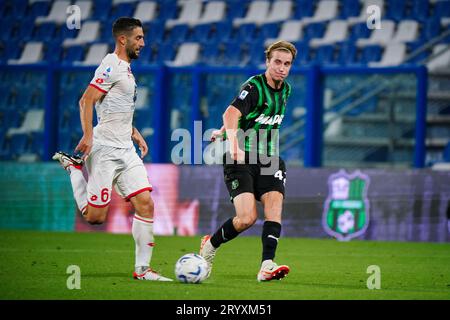 Reggio Emilia, Italien. Oktober 2023. Kristian Thorstvedt (US Sassuolo Calcio) während des italienischen Meisterschaftsspiels Serie A zwischen US Sassuolo und AC Monza am 2. Oktober 2023 im Mapei Stadium in Reggio Emilia, Italien. Credit: Luca Rossini/E-Mage/Alamy Live News Credit: Luca Rossini/E-Mage/Alamy Live News Stockfoto