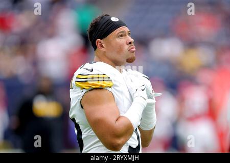 Houston, Texas, USA. Oktober 2023. Pittsburgh Steelers Linebacker Alex Highsmith (56) vor dem Spiel zwischen den Houston Texans und den Pittsburgh Steelers im NRG Stadium in Houston, TX am 1. Oktober 2023. (Bild: © Erik Williams/ZUMA Press Wire) NUR REDAKTIONELLE VERWENDUNG! Nicht für kommerzielle ZWECKE! Stockfoto