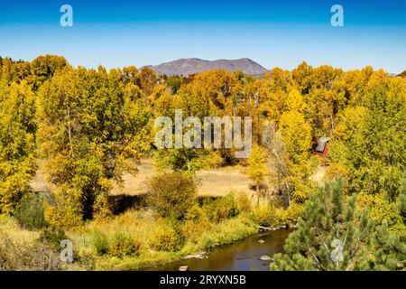 Schlafender Riese (Elchberg) mit Herbstlaub im Vordergrund Stockfoto