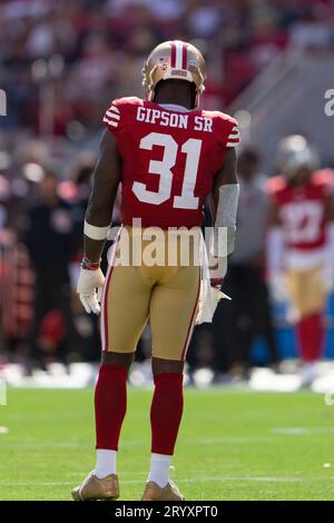 Oktober 2023; Santa Clara, CA, USA; San Francisco 49ers Safety Tashaun Gipson Sr. (31) im zweiten Quartal gegen die Arizona Cardinals im Levi’s Stadium. (Stan Szeto/Image of Sport) Stockfoto