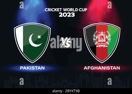 Internationales Cricket-Flaggendesign Pakistan vs Afghanistan auf indischem Hintergrund für die finale WM 2023 EPS Vektor für ein Sportspiel Stock Vektor