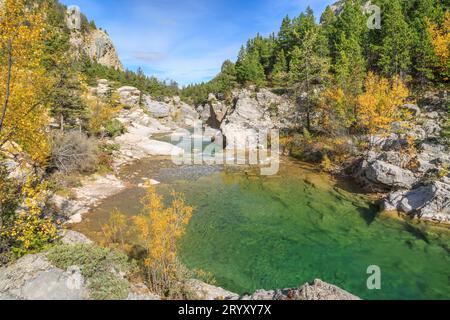 Herbstfarben entlang des dearborn River im Devils glen Area of lewis and clark National Forest in der Nähe von augusta, montana Stockfoto