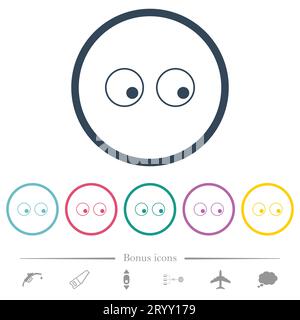Augen beobachten umreißen flache Farbsymbole in runden Umrissen. 6 Bonus-Symbole enthalten. Stock Vektor