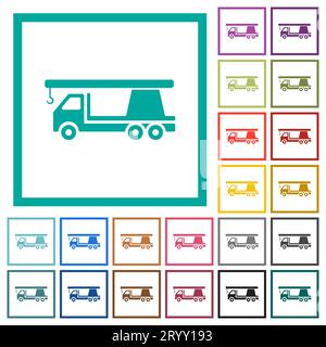 Kranwagen flache Farbsymbole mit Quadranten-Rahmen auf weiß Hintergrund Stock Vektor
