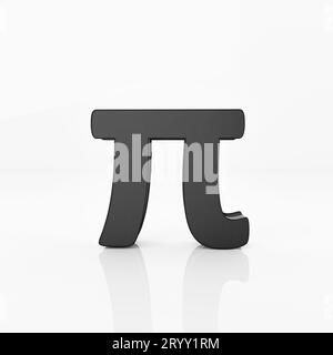 Schwarzes Pi-Symbol auf weißem, glänzendem Hintergrund. Pi Tag und Mathematik Konzept. 3D Darstellung von Illustrationen. Stockfoto