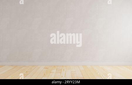 Leeres Zimmer mit Holzfußboden und roher Betonwand in dunklem Vintage-Hintergrund. Innenarchitektur und -Konstruktion Stockfoto