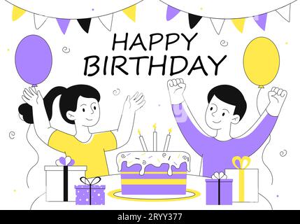 Kindergeburtstag Vektorlinie Konzept Stock Vektor