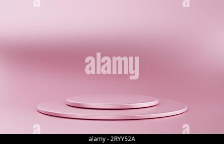 Minimal rosa Podium Bühne Hintergrund. Abstrakte Objektszene für Werbekonzept. 3D Darstellung von Illustrationen Stockfoto