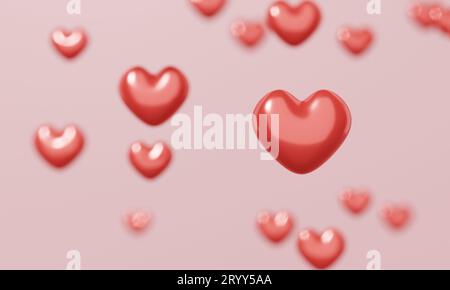 Viele Mini rote Herzen mit Kopierraum Hintergrund. Abstract und Valentinstag Konzept. 3D Darstellung von Illustrationen Stockfoto