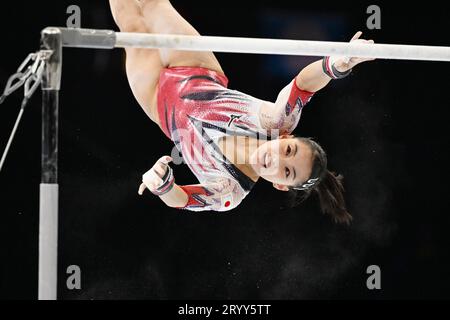 Antwerpen, Belgien. Oktober 2023. Chiaki Hatakeda (JPN), 2. Oktober 2023 - Kunstturnen : Weltmeisterschaften 2023 im Kunstturnen, Qualifikation für Frauen mit ungleichmäßigen Bars im Sportpaleis Antwerpen in Antwerpen, Belgien. Quelle: MATSUO.K/AFLO SPORT/Alamy Live News Stockfoto