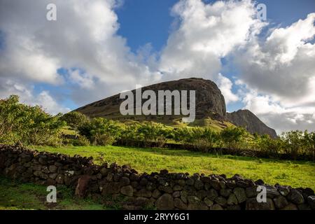 Ranu Raraku. Die Osterinsel Rapa Nui landcape Stockfoto