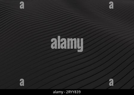 Nahaufnahme abstrakter schwarzer Silber rauchiger Metallic-Streifen, der welligen Hintergrund schneidet. Minimalismus-Konzept. Grafiktapete und b Stockfoto