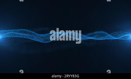 Abstrakter blauer Hintergrund mit Wellenhintergrund. Futuristik-Technologie und Wissenschaftskonzept. 3D-Illustration Rendering Graphics de Stockfoto