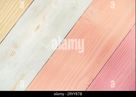 Mehrfarbige Holzdiele Pastellfarben Boden Hintergrund Textur. Material und Tapete Konzept. Stockfoto