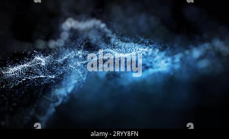 Abstrakte blaue Farbe digitale Partikel Wellenform Netzwerk mit Staub und Licht Bewegung Hintergrund. Moderne Technologie und Zukunftsorientierung Stockfoto
