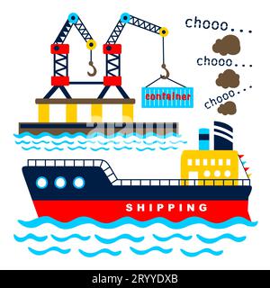 Cartoon eines Frachtschiffes in einem Hafen Stock Vektor