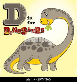 Vektor-Karikaturillustration des Dinosauriers, der Blatt isst, D-Buchstabe ist für Dinosaurier Stock Vektor