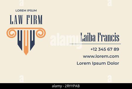 Visitenkarte der Anwaltskanzlei mit Informationen Stock Vektor