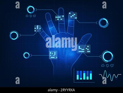 Fingerabdruckscanner-Technologie Hintergrund Technologien, die Informationen schützen und als Identitätsdaten verwenden. Es ist eine Technologie, die organi Stock Vektor