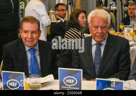 Madrid, Madrid, SPANIEN. Dezember 2024. Vortrag auf dem Europa Forum im Ritz Hotel in Madrid von Edmundo GonzÃ¡lez, designierter Präsident Venezuelas, in Begleitung von Felipe GonzÃ¡lez, ehemaliger Präsident der spanischen Regierung (Credit Image: © Richard Zubelzu/ZUMA Press Wire) NUR REDAKTIONELLE VERWENDUNG! Nicht für kommerzielle ZWECKE! Stockfoto