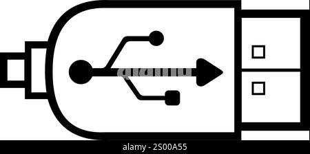Vektorabbildung Zeichensymbol usb-Laufwerk, Skizze Zeichnen in Schwarzweiß Stock Vektor