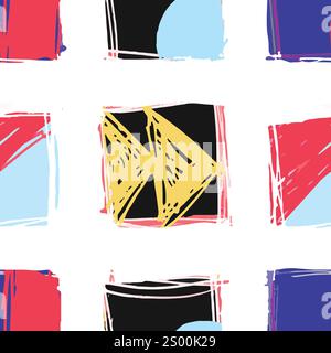 Abstrakter handgezeichneter Hintergrund. Farbenfrohe geometrische Muster mit Formen und Schattierungen bilden eine lebendige Komposition. Stock Vektor