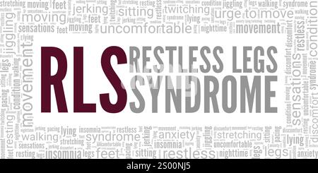 Restless Legs Syndrom RLS Wortwolke konzeptionelles Design isoliert auf weißem Hintergrund. Stock Vektor